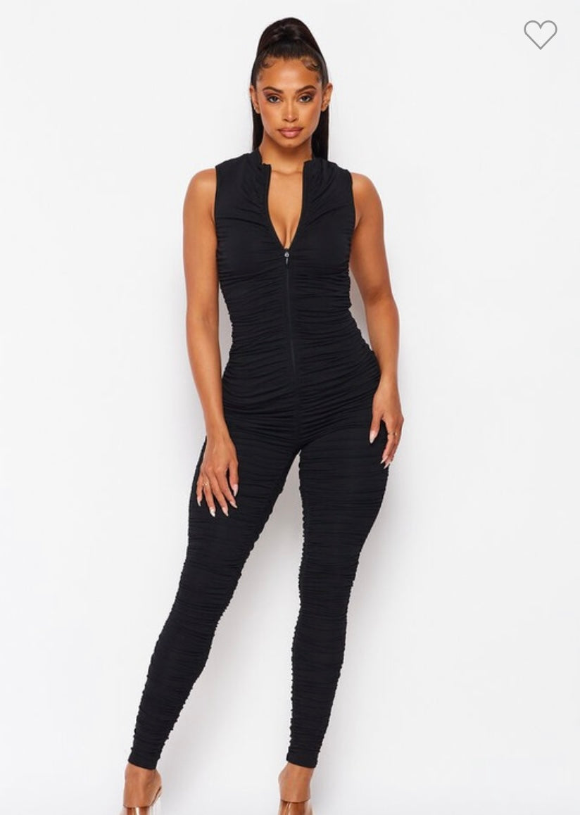 Ruched Black Body Suit